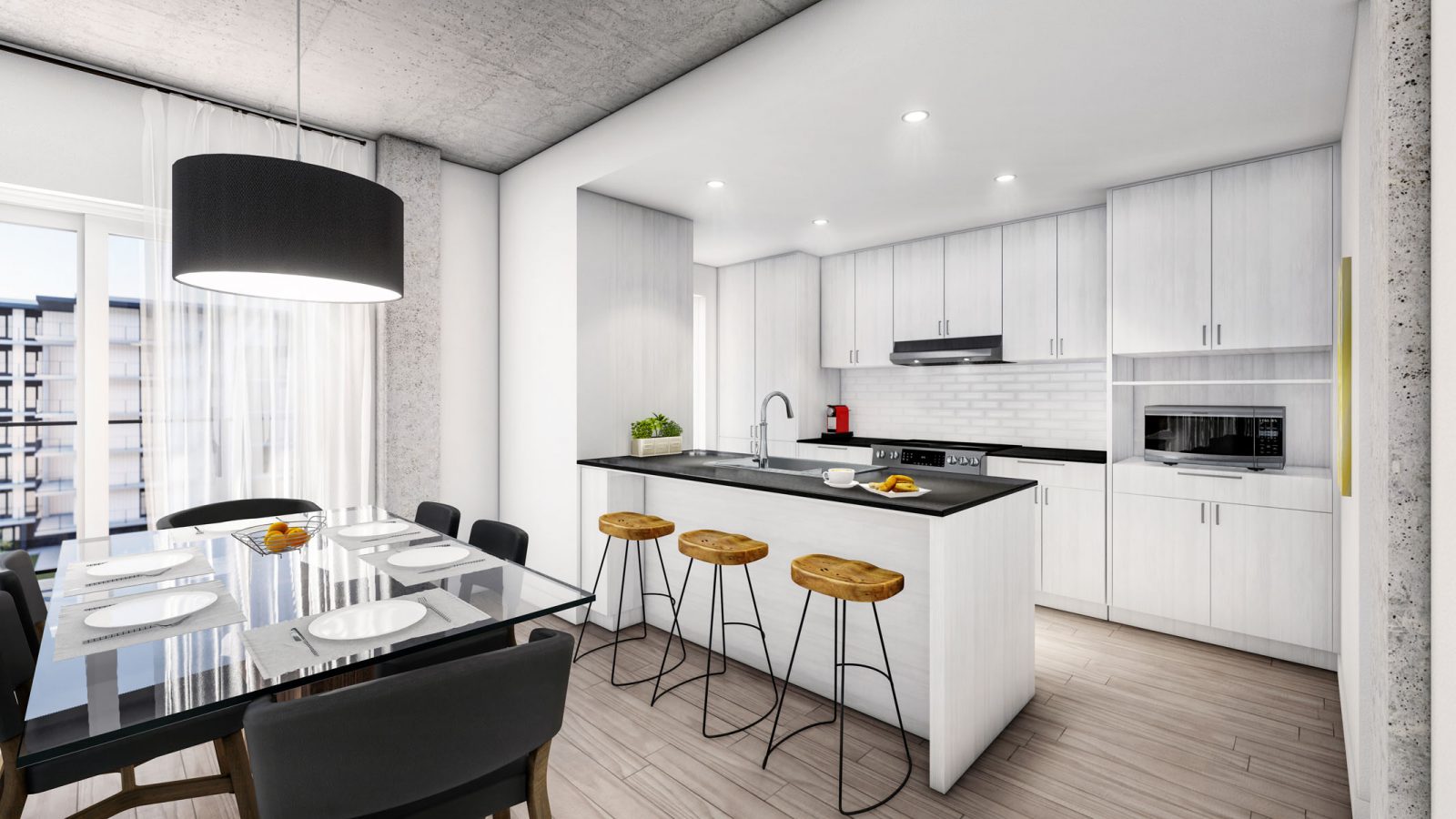 Cuisine avec îlot et salle à manger – LOGES Saint-Nicolas, Lévis