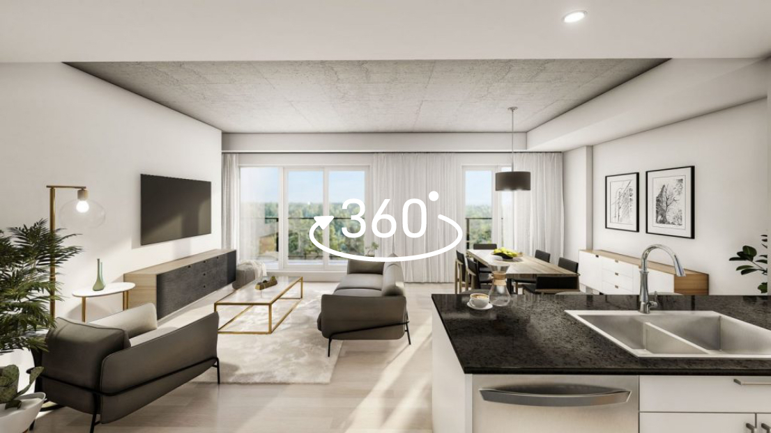 Groupe 51@2x Salon et cuisine, visite virtuelle 360° – LOGES Saint-Nicolas, Lévis