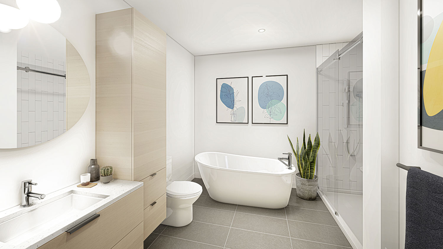Salle de bain avec bain autoportant et douche vitrée – LOGES Saint-Nicolas, Lévis