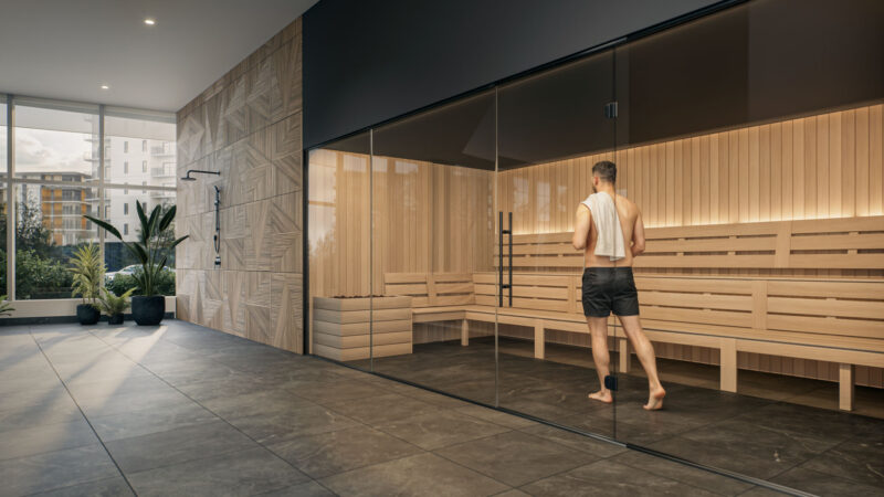 Loges 555_sauna Sauna vitré du Loges 555 – LOGES Saint-Nicolas, Lévis